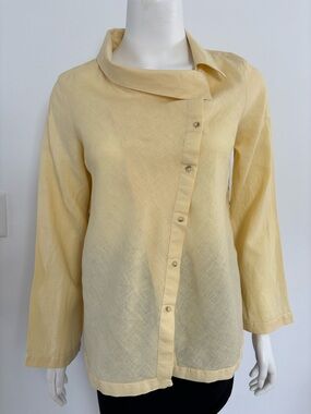 Sundance 100% Linen Pale Yellow Asymmetrical Button-Down Shirt